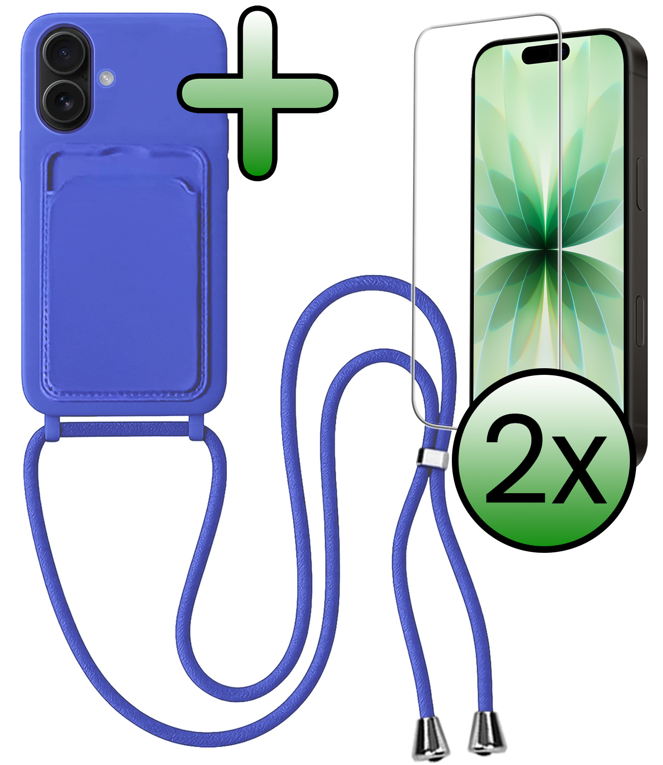 BASEY. BASEY. iPhone 17 Hoesje Pashouder met Koord Met 2x Screenprotector - Fel Blauw