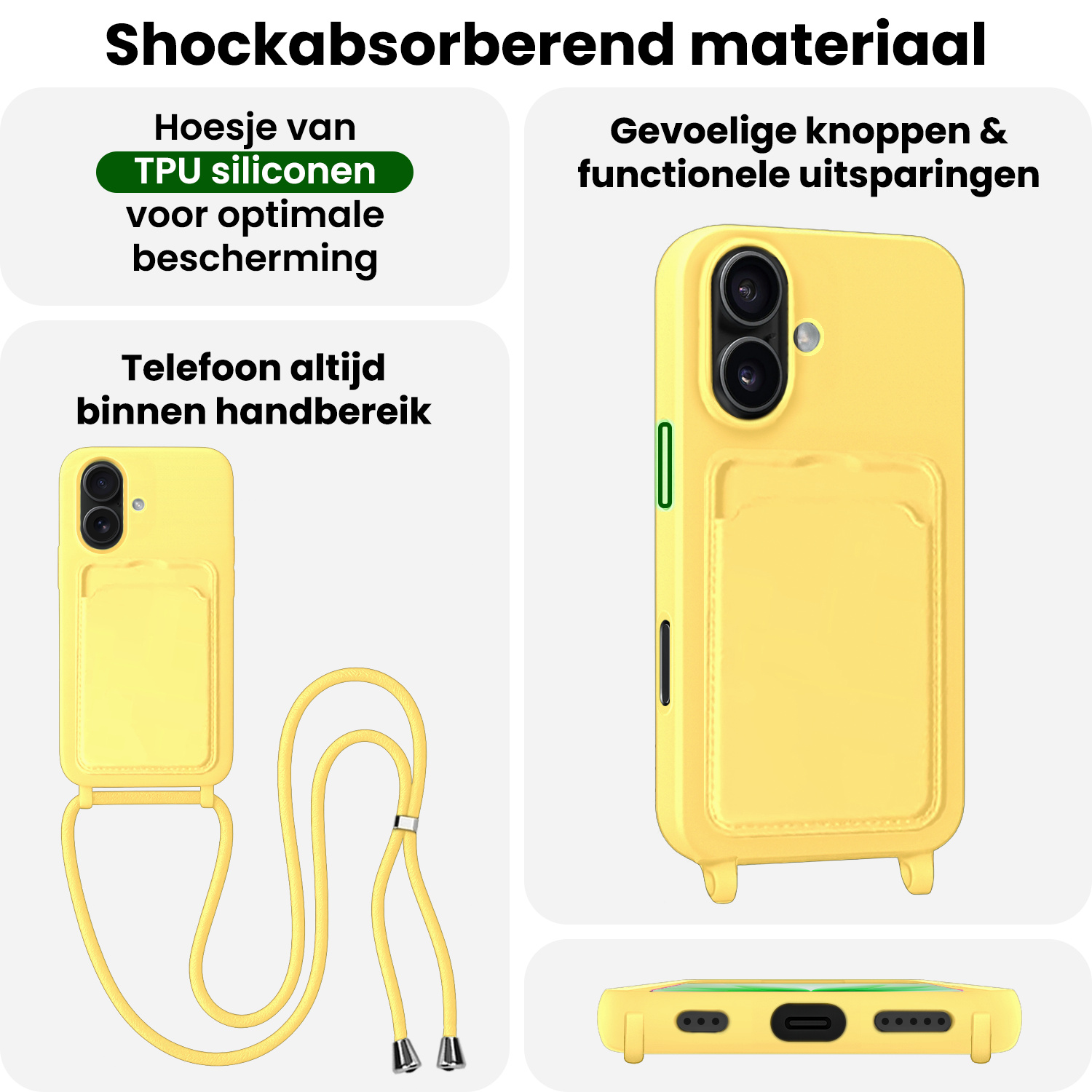 BASEY. BASEY. iPhone 17 Hoesje Pashouder met Koord - Geel