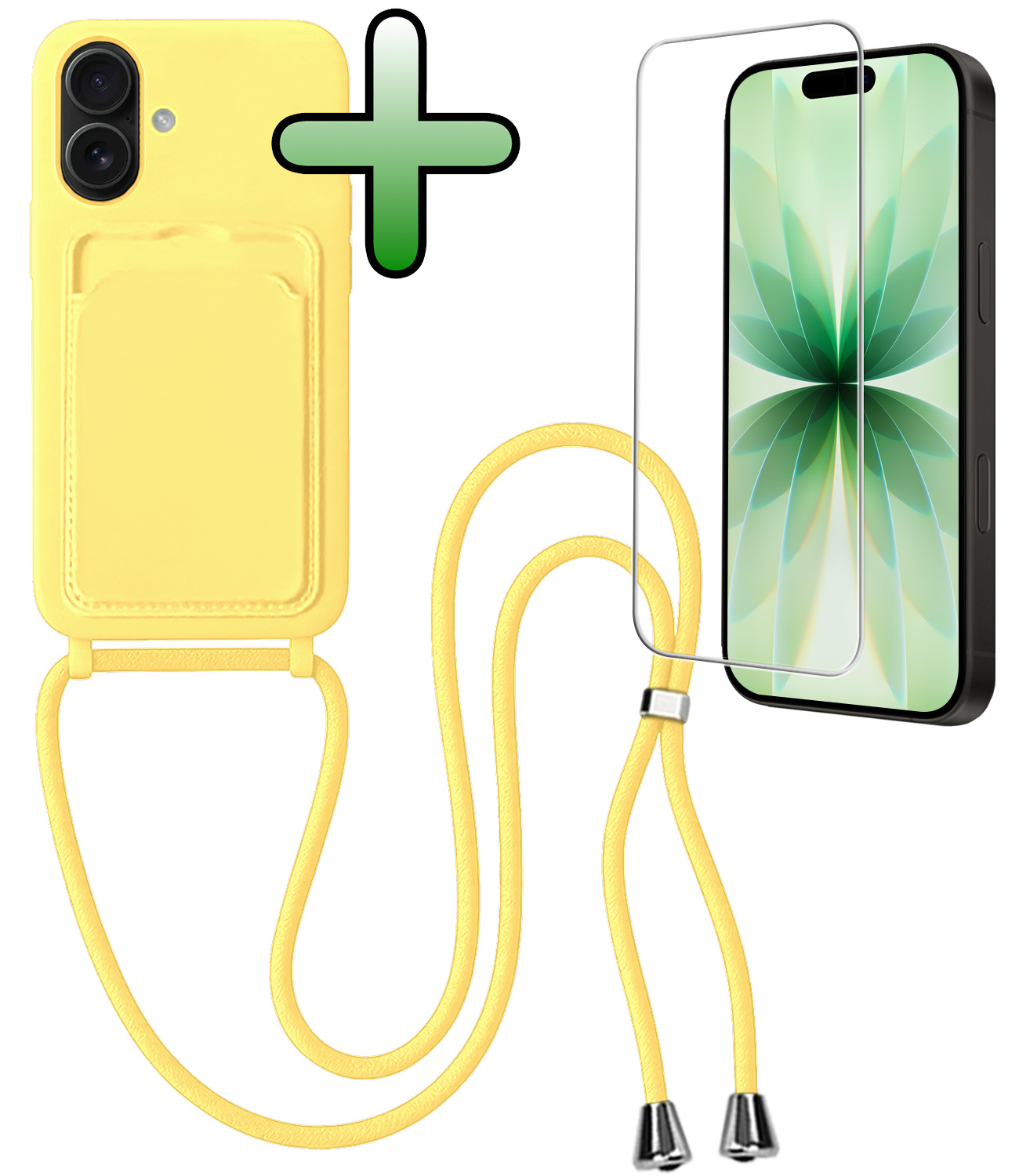 BASEY. BASEY. iPhone 17 Hoesje Pashouder met Koord Met Screenprotector - Geel