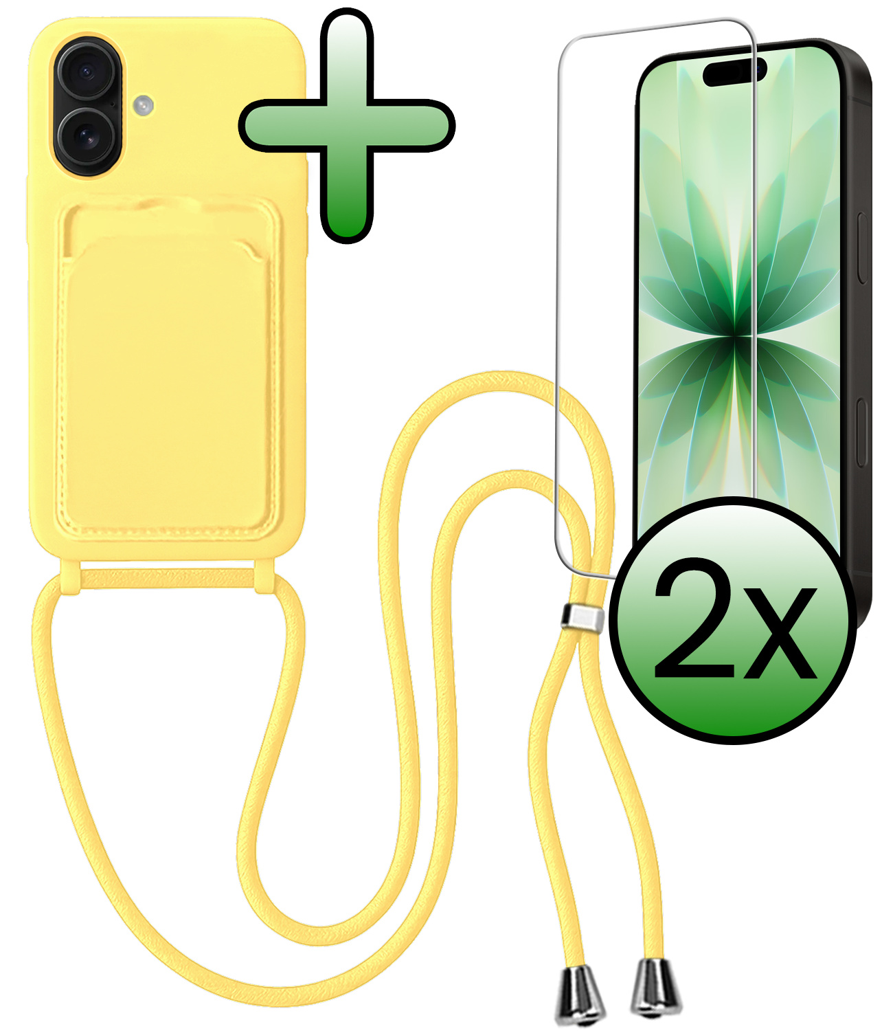 BASEY. BASEY. iPhone 17 Hoesje Pashouder met Koord Met 2x Screenprotector - Geel