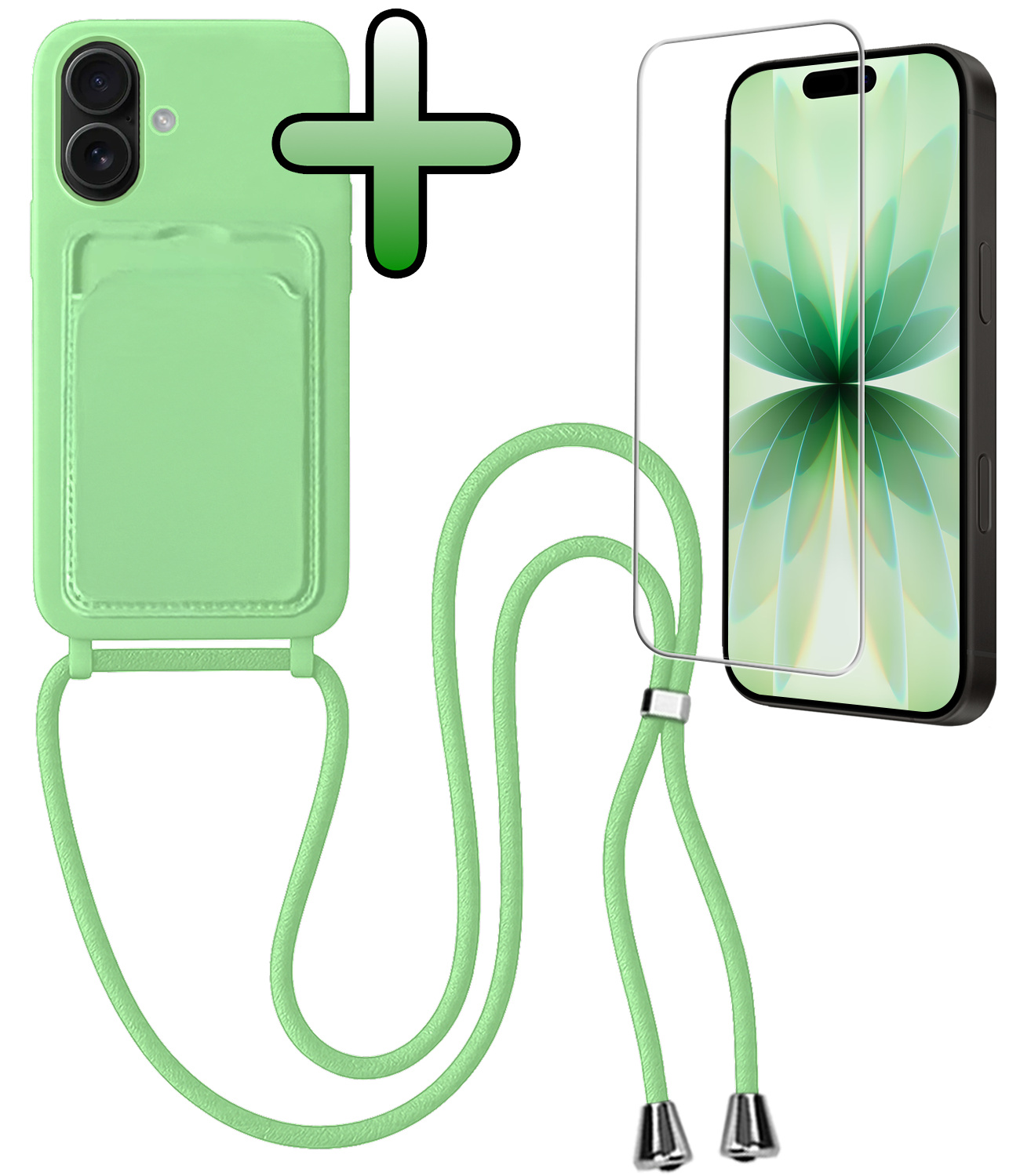 BASEY. BASEY. iPhone 17 Hoesje Pashouder met Koord Met Screenprotector - Groen