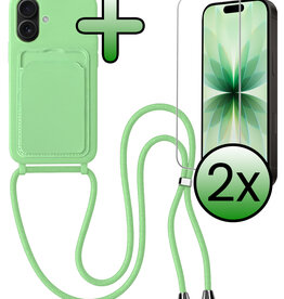 BASEY. BASEY. iPhone 17 Hoesje Pashouder met Koord Met 2x Screenprotector - Groen