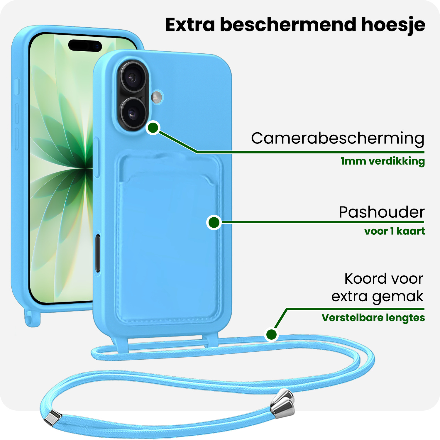 BASEY. BASEY. iPhone 17 Hoesje Pashouder met Koord - Lichtblauw