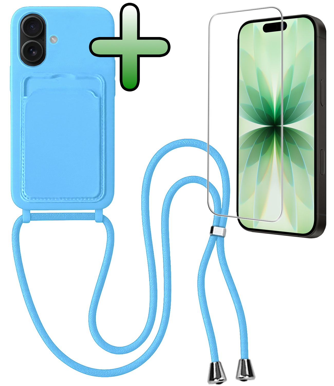 BASEY. BASEY. iPhone 17 Hoesje Pashouder met Koord Met Screenprotector - Lichtblauw