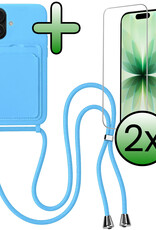 BASEY. BASEY. iPhone 17 Hoesje Pashouder met Koord Met 2x Screenprotector - Lichtblauw
