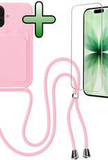 BASEY. BASEY. iPhone 17 Hoesje Pashouder met Koord Met Screenprotector - Lichtroze