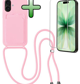 BASEY. BASEY. iPhone 17 Hoesje Pashouder met Koord Met Screenprotector - Lichtroze