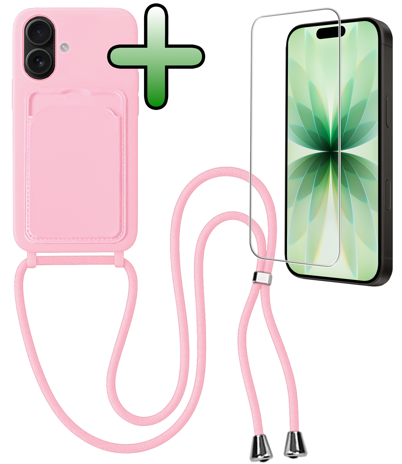 BASEY. BASEY. iPhone 17 Hoesje Pashouder met Koord Met Screenprotector - Lichtroze