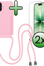BASEY. BASEY. iPhone 17 Hoesje Pashouder met Koord Met 2x Screenprotector - Lichtroze