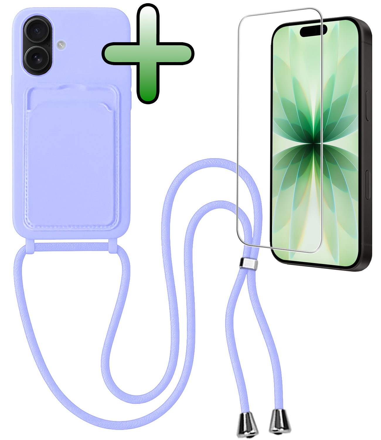 BASEY. BASEY. iPhone 17 Hoesje Pashouder met Koord Met Screenprotector - Lila