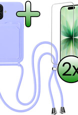 BASEY. BASEY. iPhone 17 Hoesje Pashouder met Koord Met 2x Screenprotector - Lila