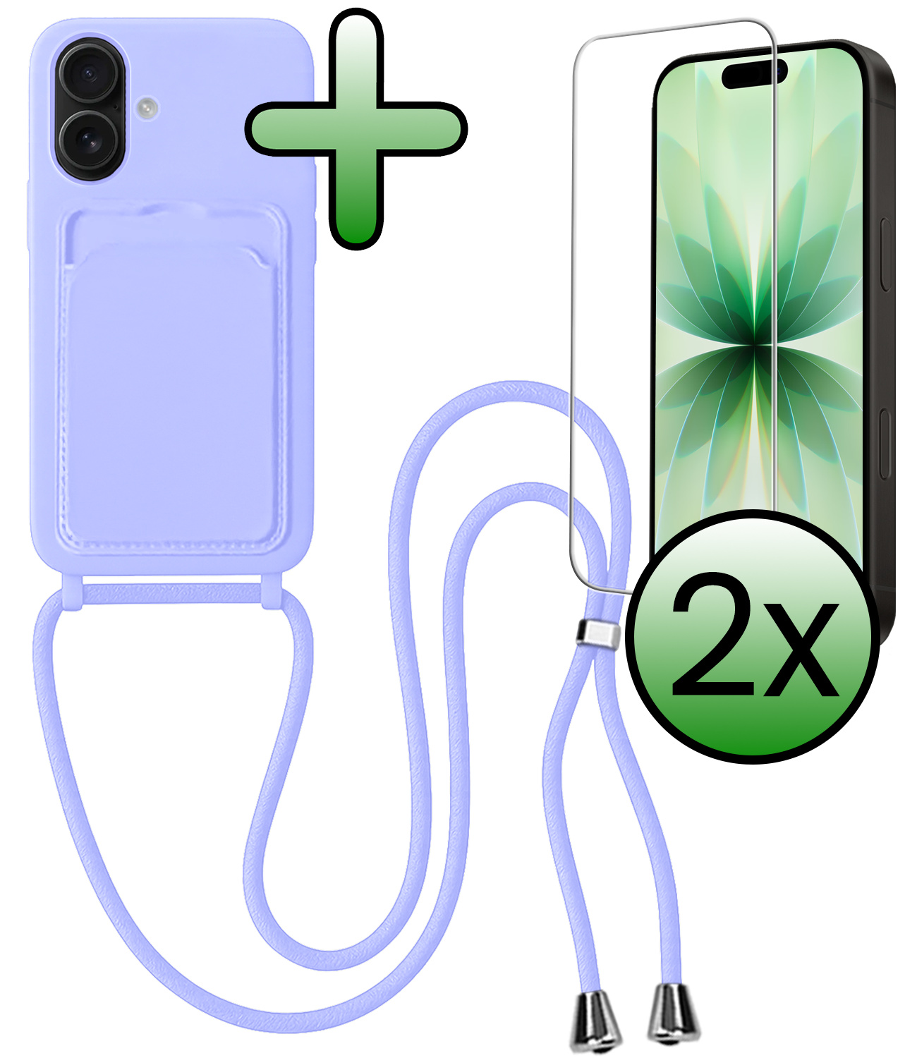 BASEY. BASEY. iPhone 17 Hoesje Pashouder met Koord Met 2x Screenprotector - Lila