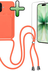 BASEY. BASEY. iPhone 17 Hoesje Pashouder met Koord Met Screenprotector - Papaya