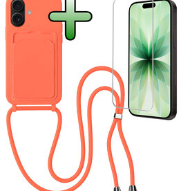 BASEY. BASEY. iPhone 17 Hoesje Pashouder met Koord Met Screenprotector - Papaya