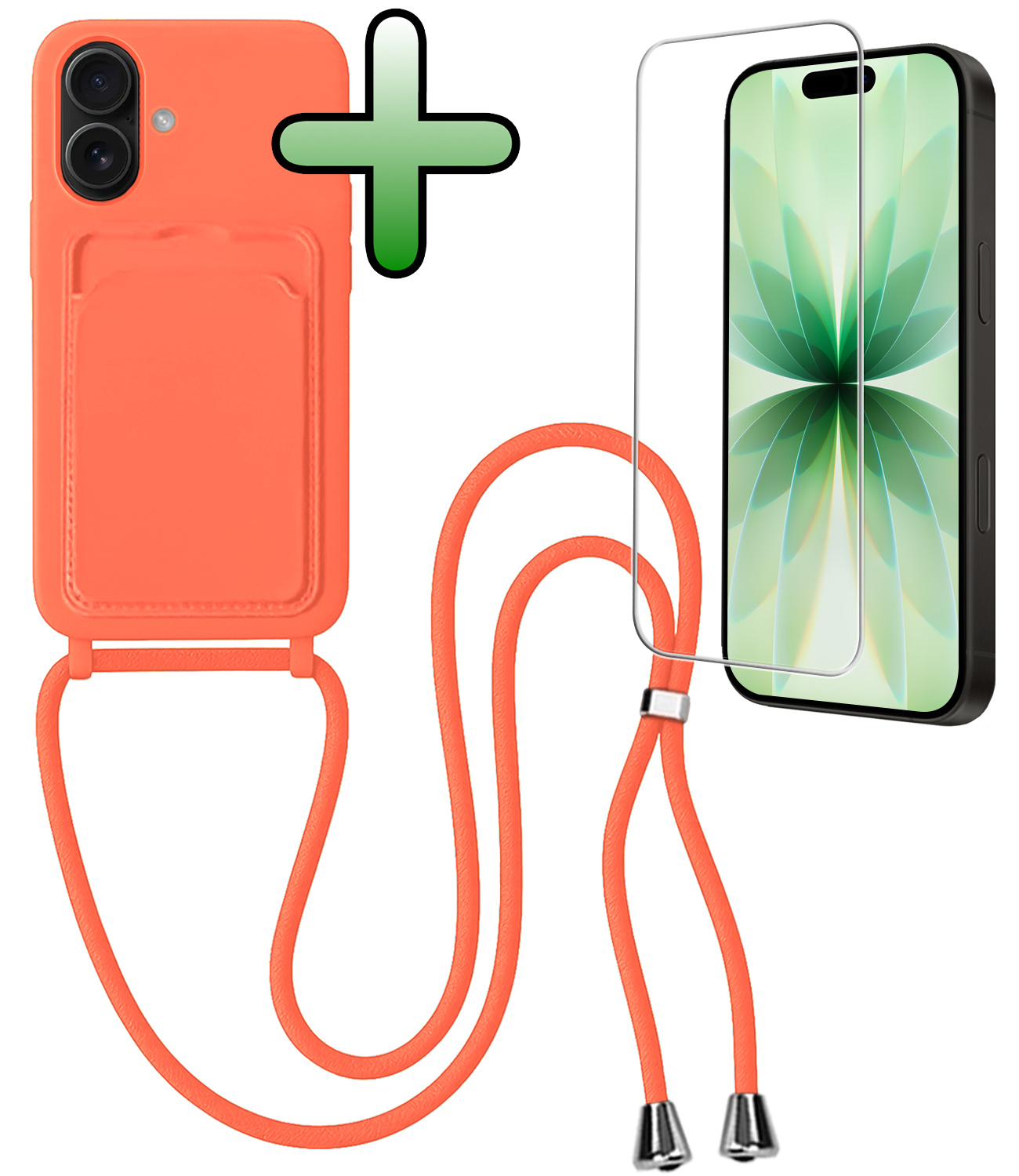 BASEY. BASEY. iPhone 17 Hoesje Pashouder met Koord Met Screenprotector - Papaya