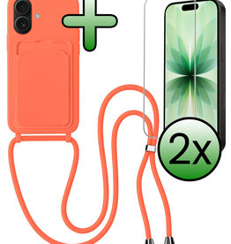 BASEY. BASEY. iPhone 17 Hoesje Pashouder met Koord Met 2x Screenprotector - Papaya