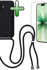 BASEY. BASEY. iPhone 17 Hoesje Pashouder met Koord Met Screenprotector - Zwart