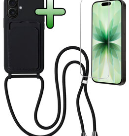 BASEY. BASEY. iPhone 17 Hoesje Pashouder met Koord Met Screenprotector - Zwart