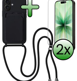 BASEY. BASEY. iPhone 17 Hoesje Pashouder met Koord Met 2x Screenprotector - Zwart