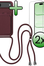 BASEY. BASEY. iPhone Air Hoesje Pashouder met Koord Met 2x Screenprotector - Aubergine