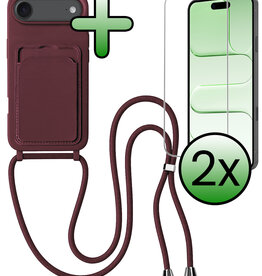 BASEY. BASEY. iPhone Air Hoesje Pashouder met Koord Met 2x Screenprotector - Aubergine
