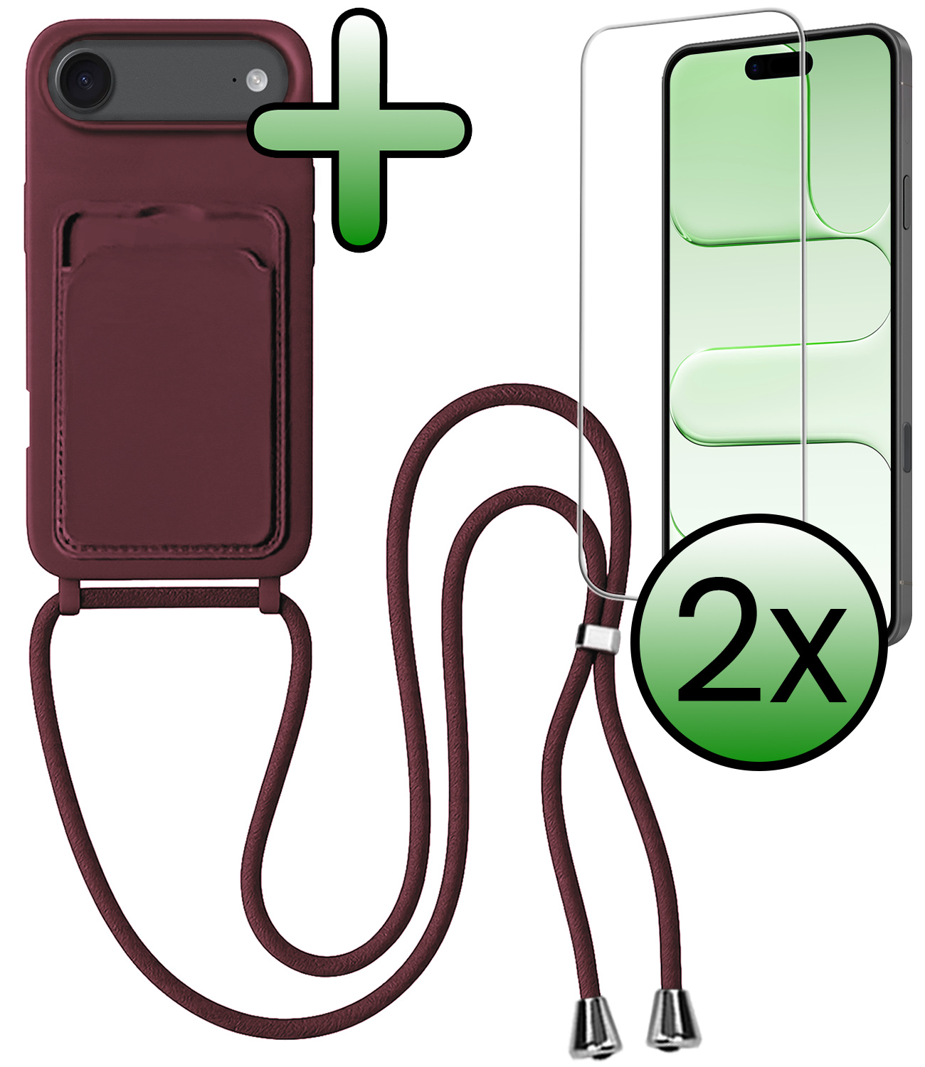 BASEY. BASEY. iPhone Air Hoesje Pashouder met Koord Met 2x Screenprotector - Aubergine