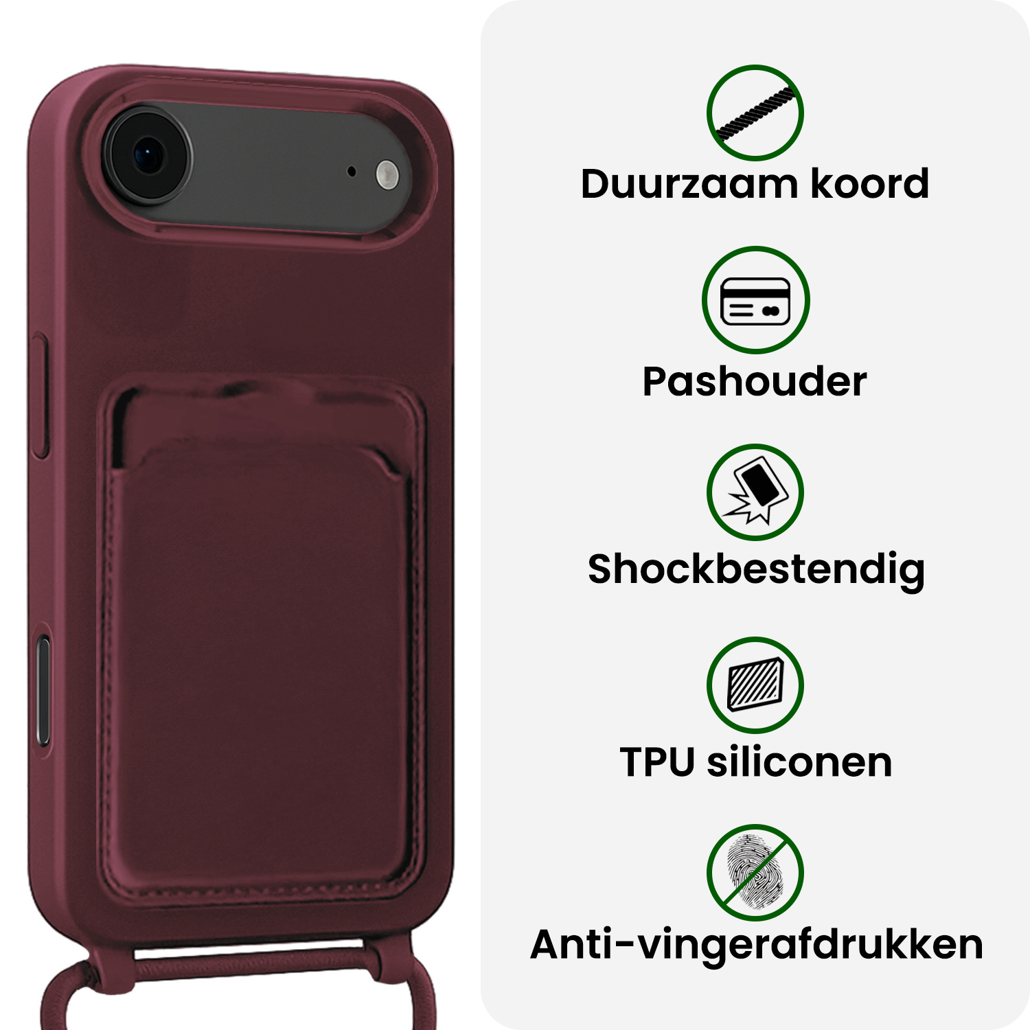 BASEY. BASEY. iPhone Air Hoesje Pashouder met Koord Met 2x Screenprotector - Aubergine
