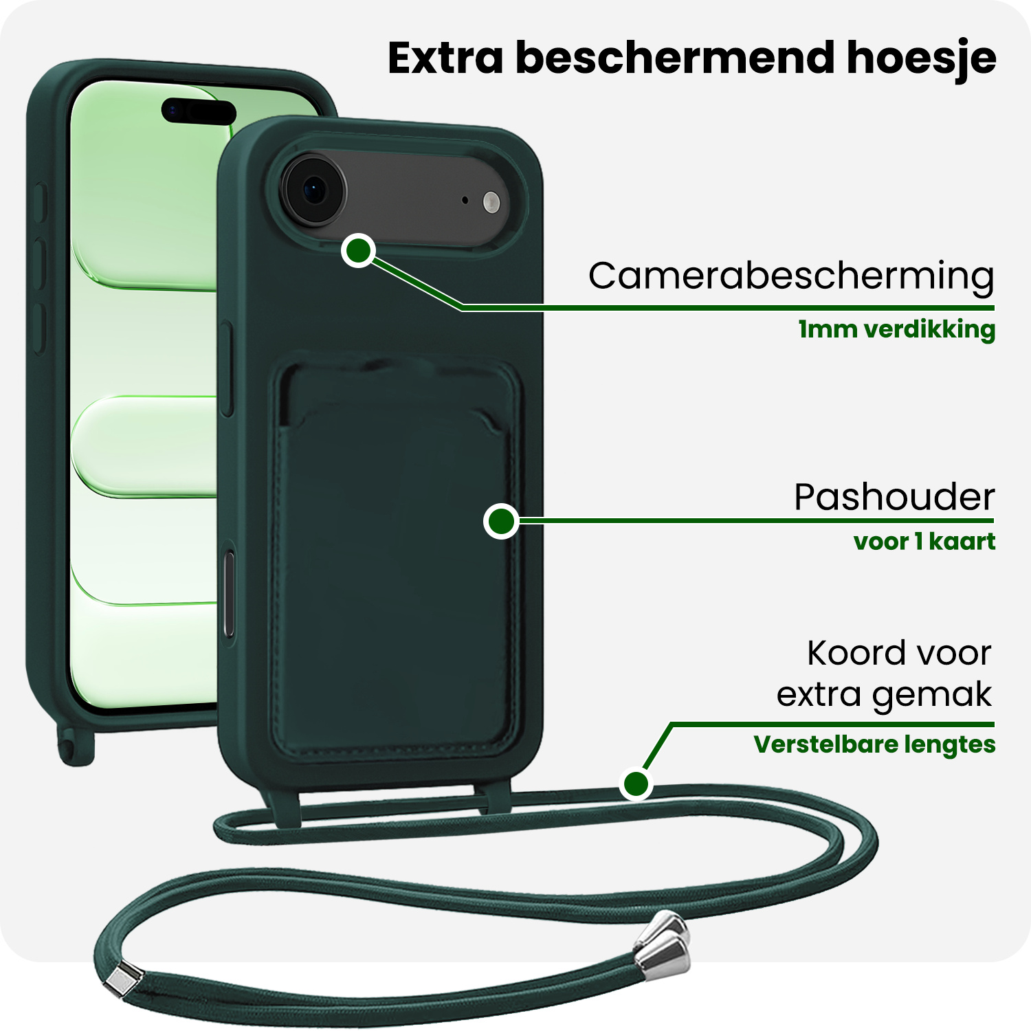 BASEY. BASEY. iPhone Air Hoesje Pashouder met Koord - Donkergroen