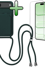 BASEY. BASEY. iPhone Air Hoesje Pashouder met Koord Met Screenprotector - Donkergroen