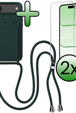 BASEY. BASEY. iPhone Air Hoesje Pashouder met Koord Met 2x Screenprotector - Donkergroen