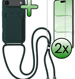 BASEY. BASEY. iPhone Air Hoesje Pashouder met Koord Met 2x Screenprotector - Donkergroen