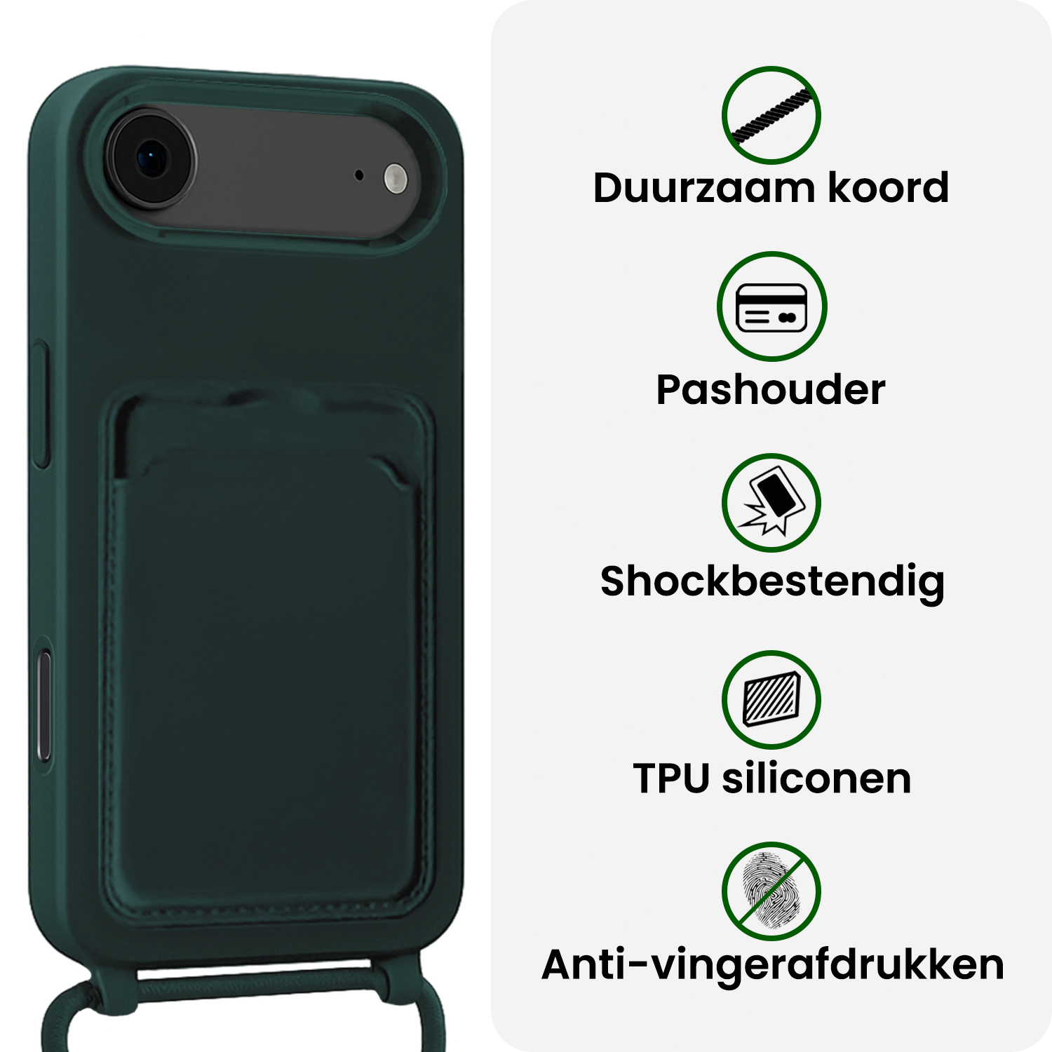 BASEY. BASEY. iPhone Air Hoesje Pashouder met Koord Met 2x Screenprotector - Donkergroen