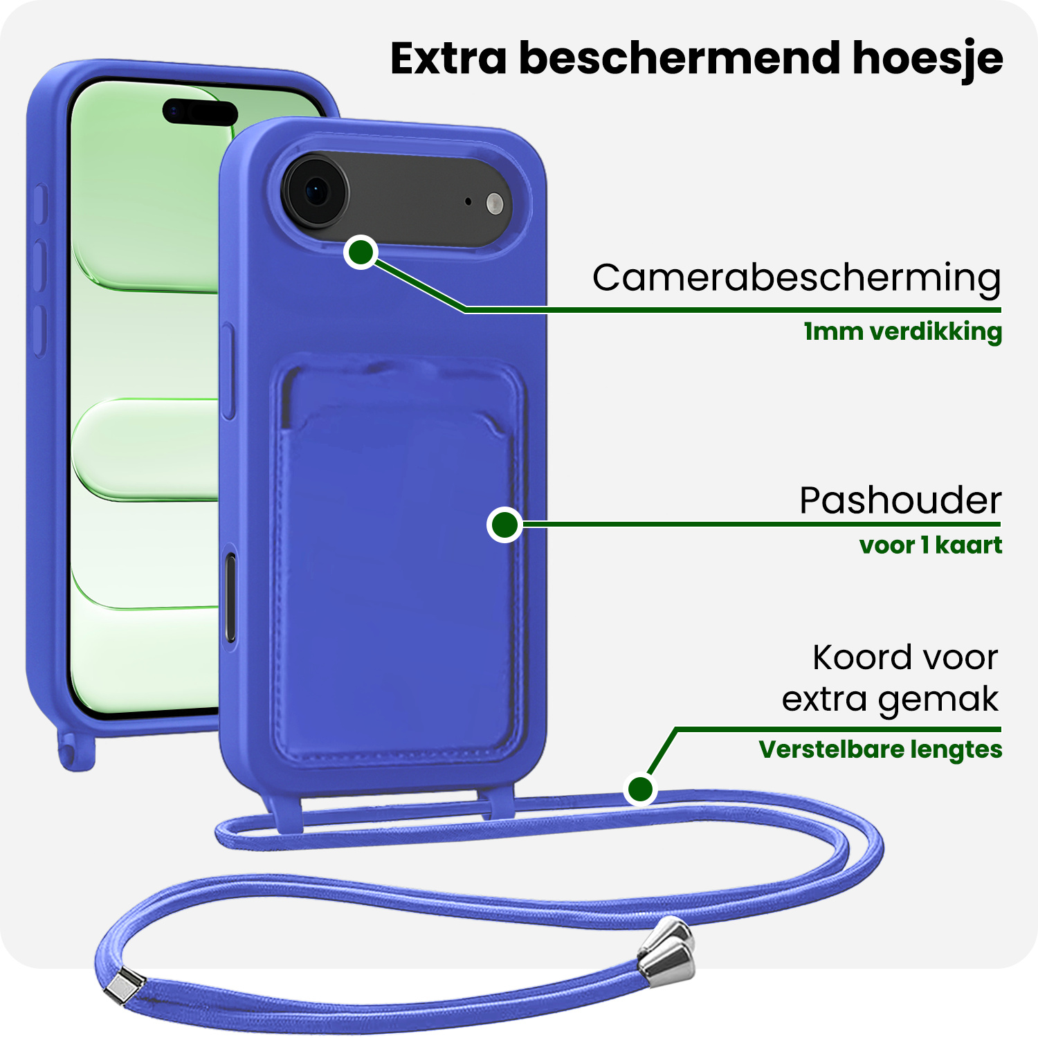 BASEY. BASEY. iPhone Air Hoesje Pashouder met Koord - Fel Blauw