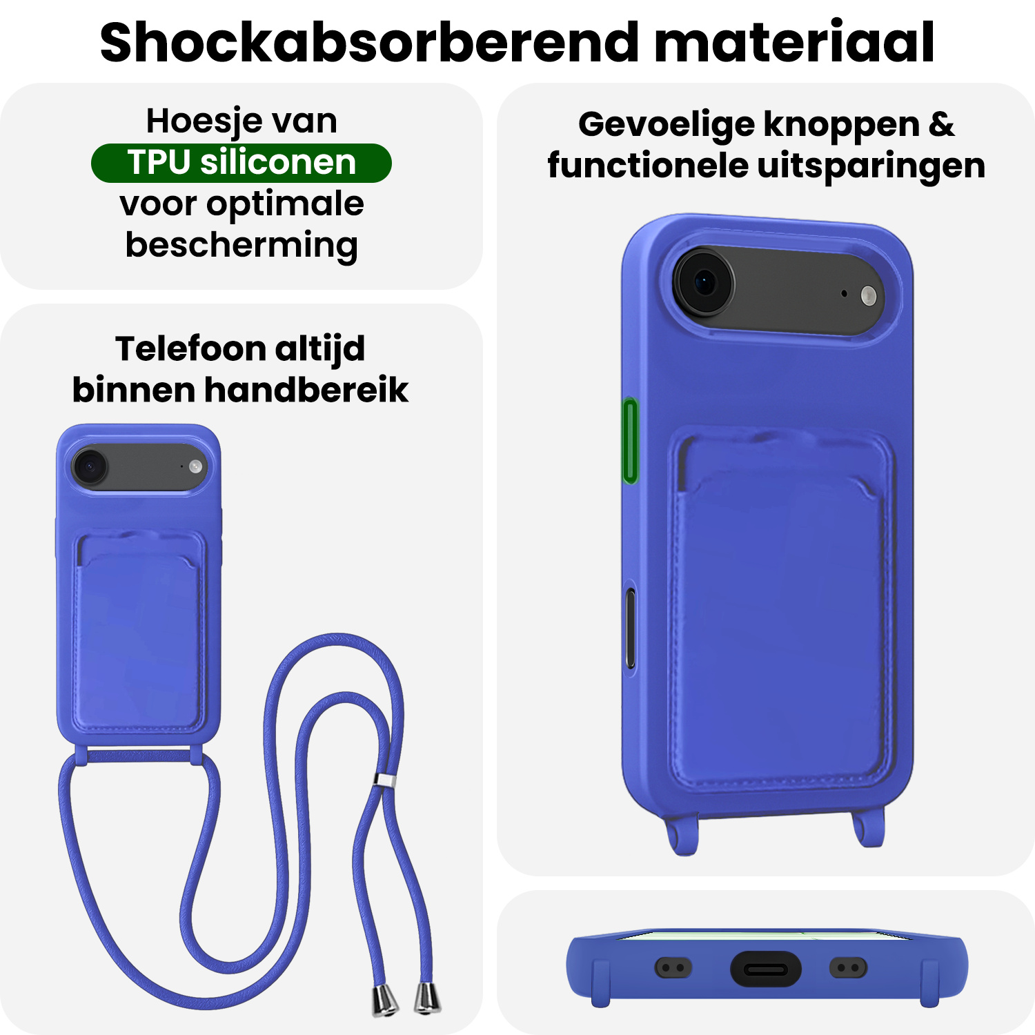 BASEY. BASEY. iPhone Air Hoesje Pashouder met Koord - Fel Blauw - 2 PACK