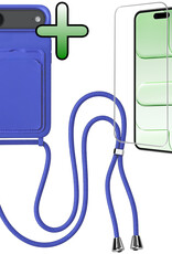 BASEY. BASEY. iPhone Air Hoesje Pashouder met Koord Met Screenprotector - Fel Blauw