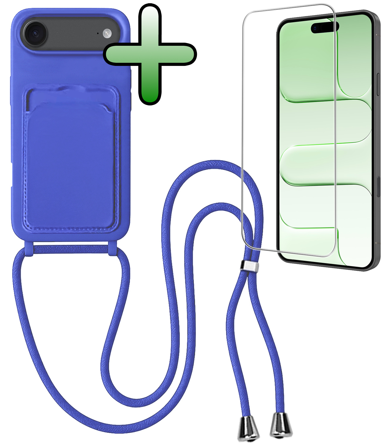 BASEY. BASEY. iPhone Air Hoesje Pashouder met Koord Met Screenprotector - Fel Blauw