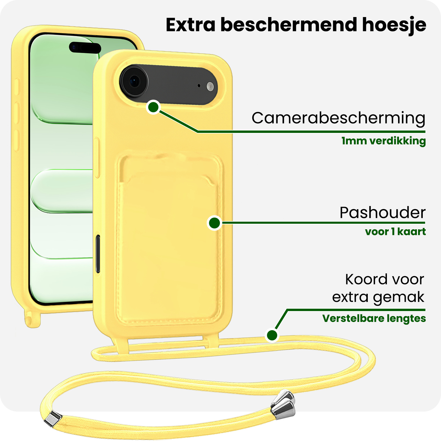 BASEY. BASEY. iPhone Air Hoesje Pashouder met Koord - Geel - 2 PACK