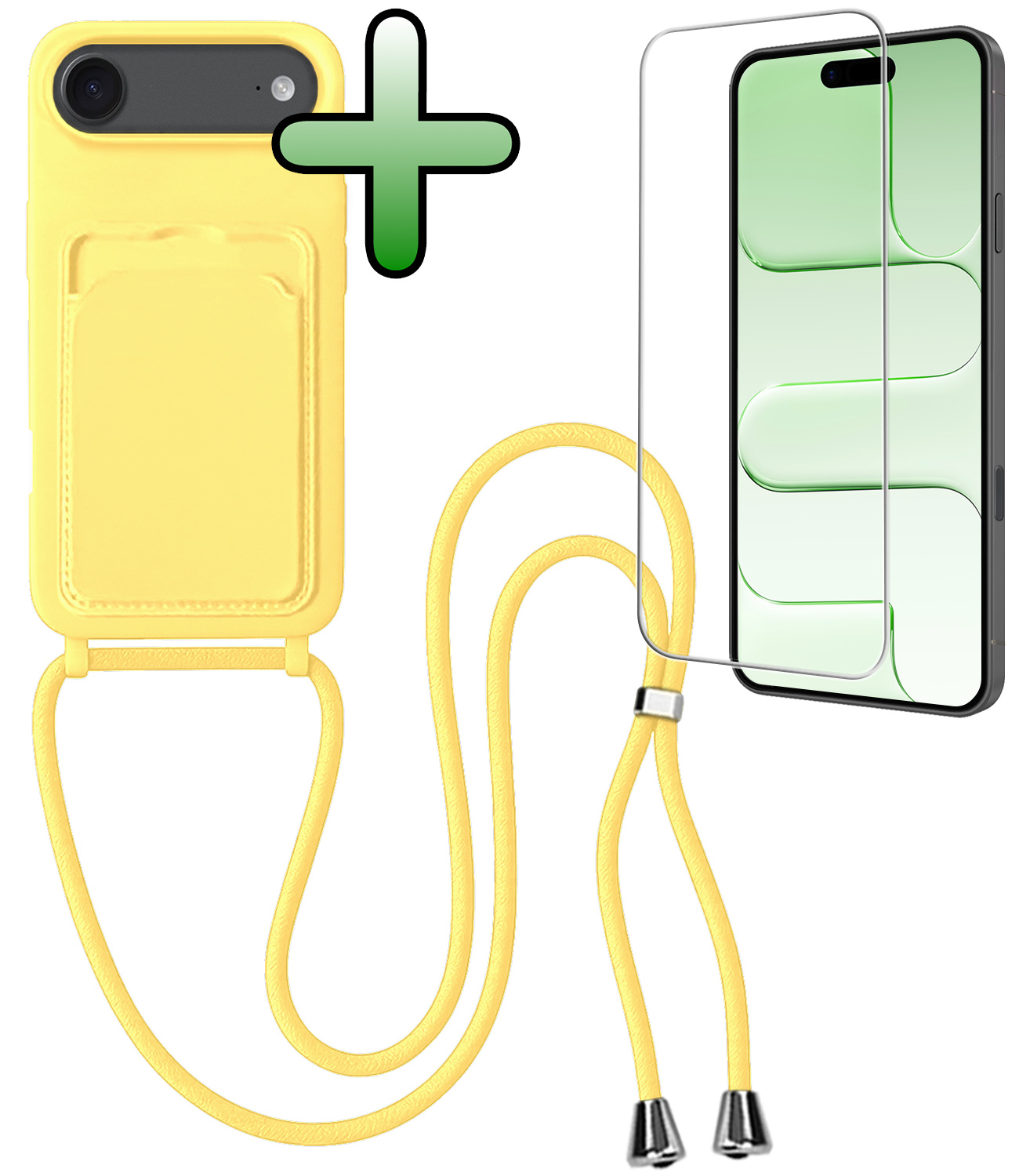 BASEY. BASEY. iPhone Air Hoesje Pashouder met Koord Met Screenprotector - Geel