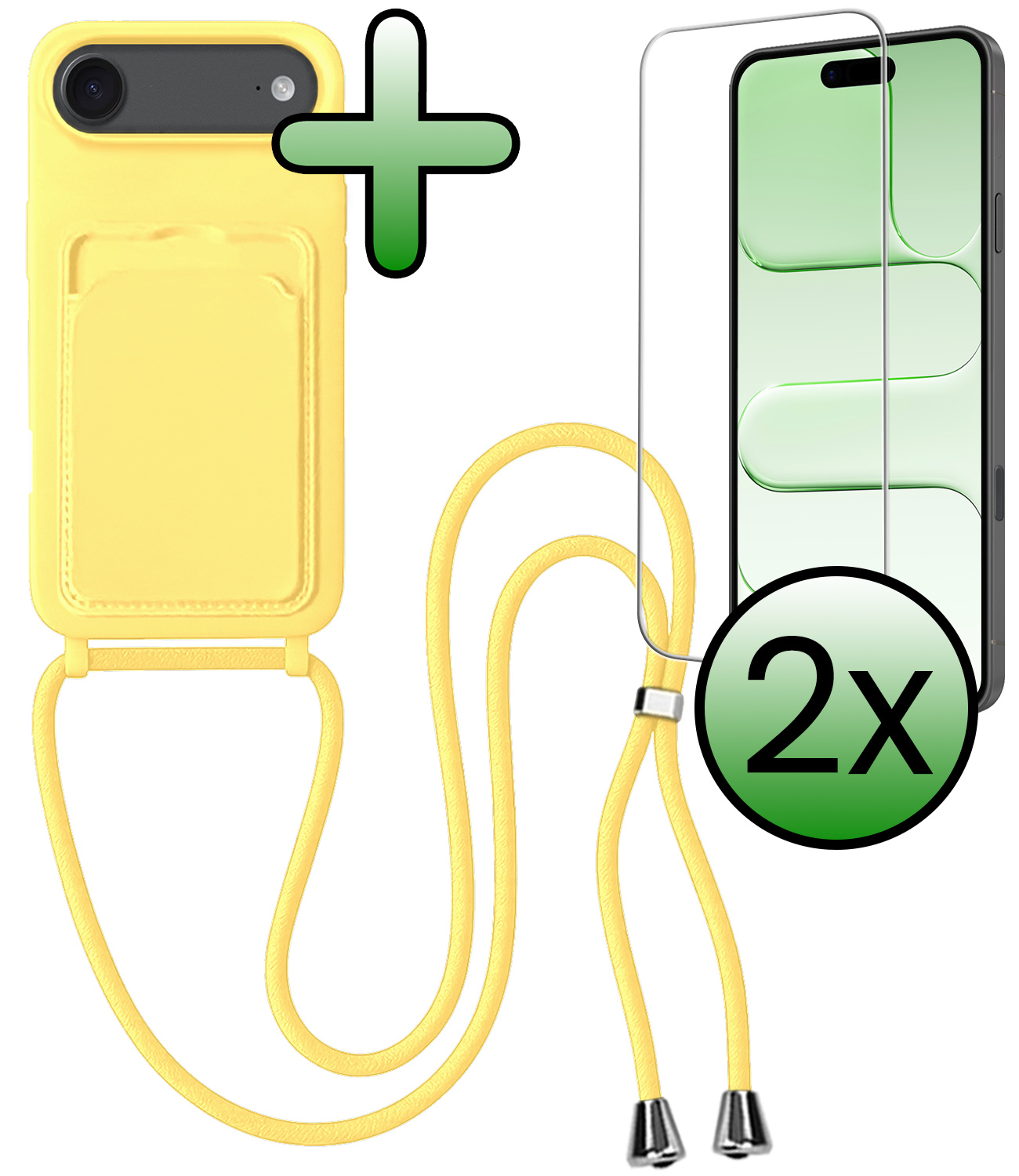 BASEY. BASEY. iPhone Air Hoesje Pashouder met Koord Met 2x Screenprotector - Geel