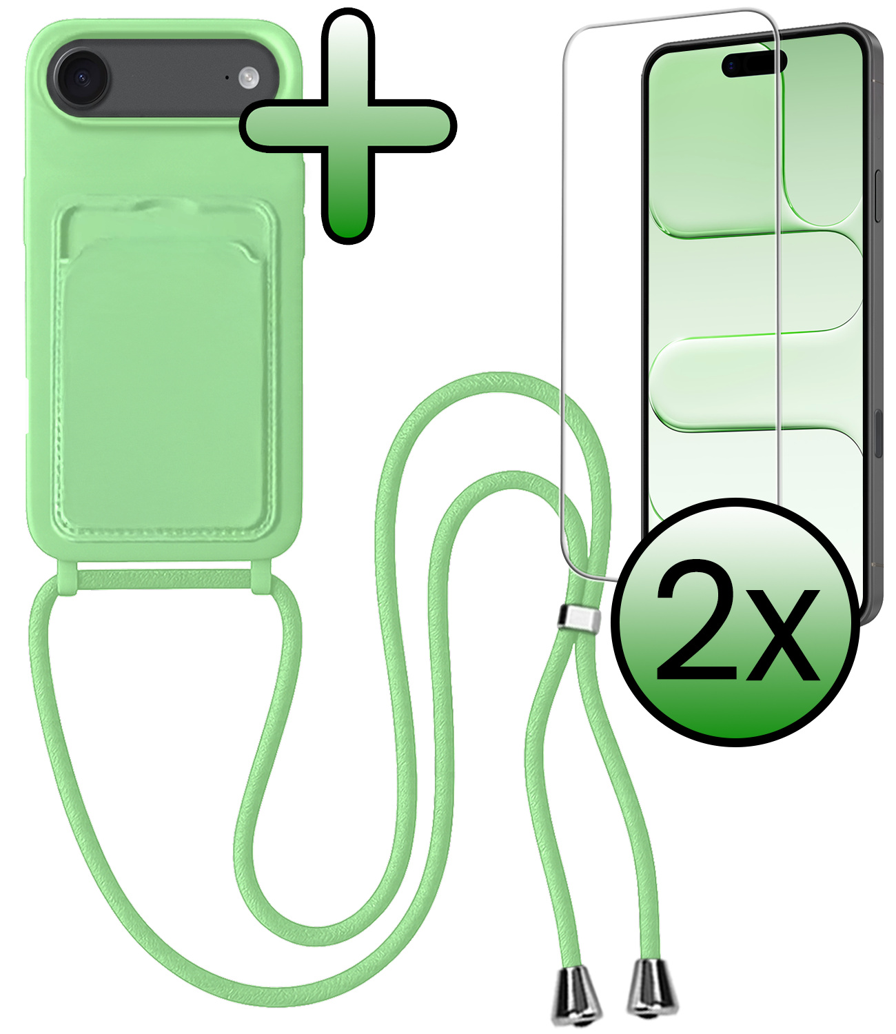 BASEY. BASEY. iPhone Air Hoesje Pashouder met Koord Met 2x Screenprotector - Groen
