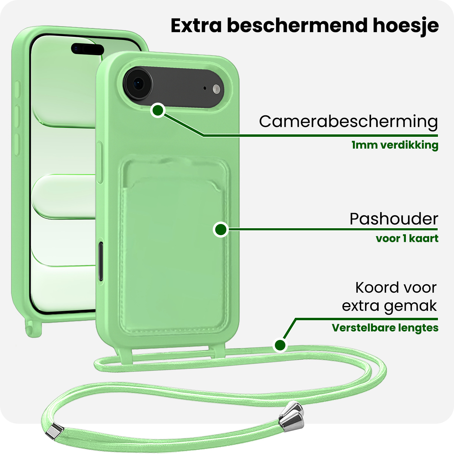 BASEY. BASEY. iPhone Air Hoesje Pashouder met Koord Met 2x Screenprotector - Groen