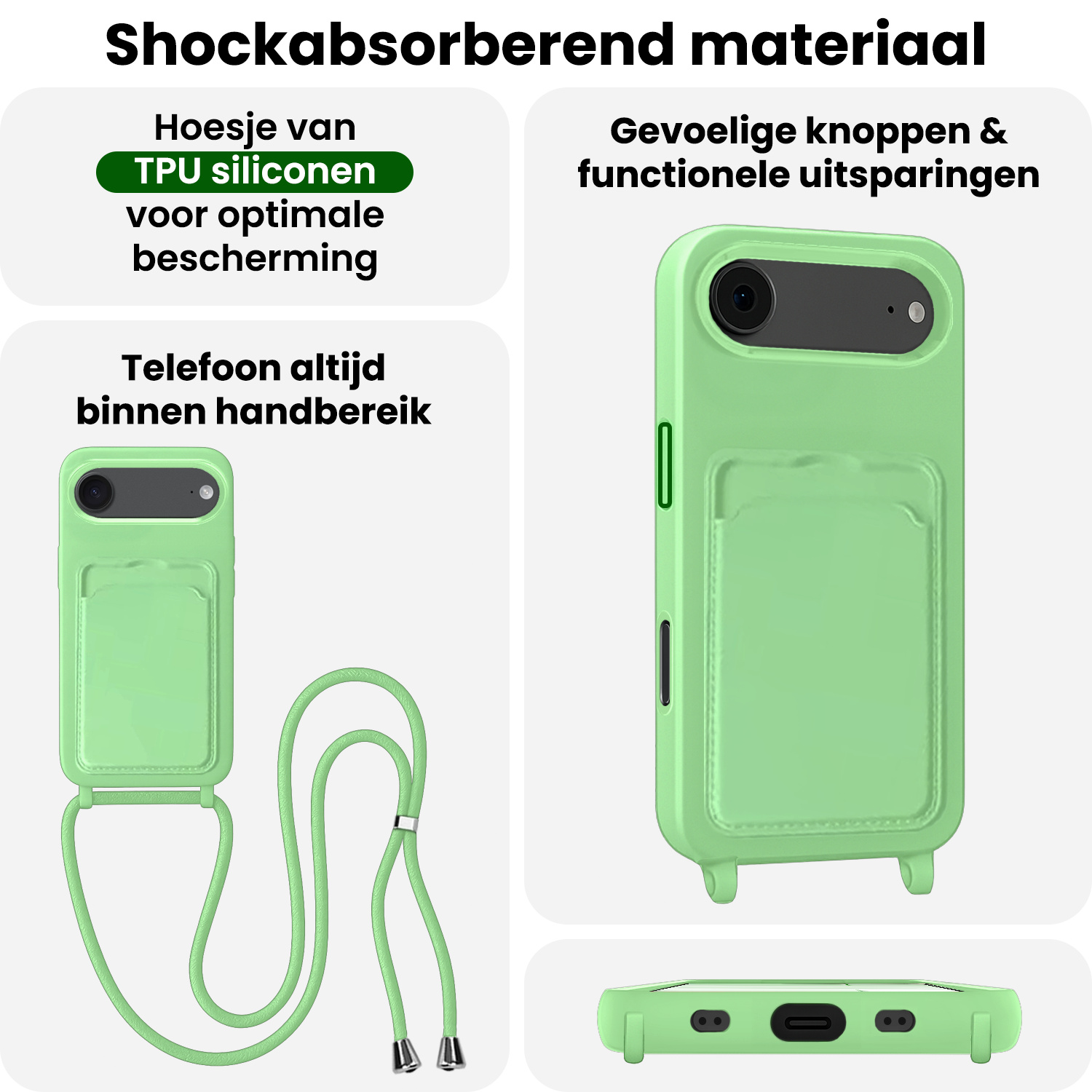 BASEY. BASEY. iPhone Air Hoesje Pashouder met Koord Met 2x Screenprotector - Groen