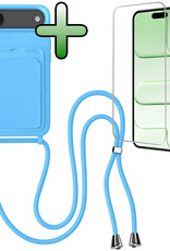 BASEY. BASEY. iPhone Air Hoesje Pashouder met Koord Met Screenprotector - Lichtblauw