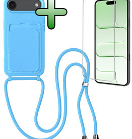 BASEY. BASEY. iPhone Air Hoesje Pashouder met Koord Met Screenprotector - Lichtblauw