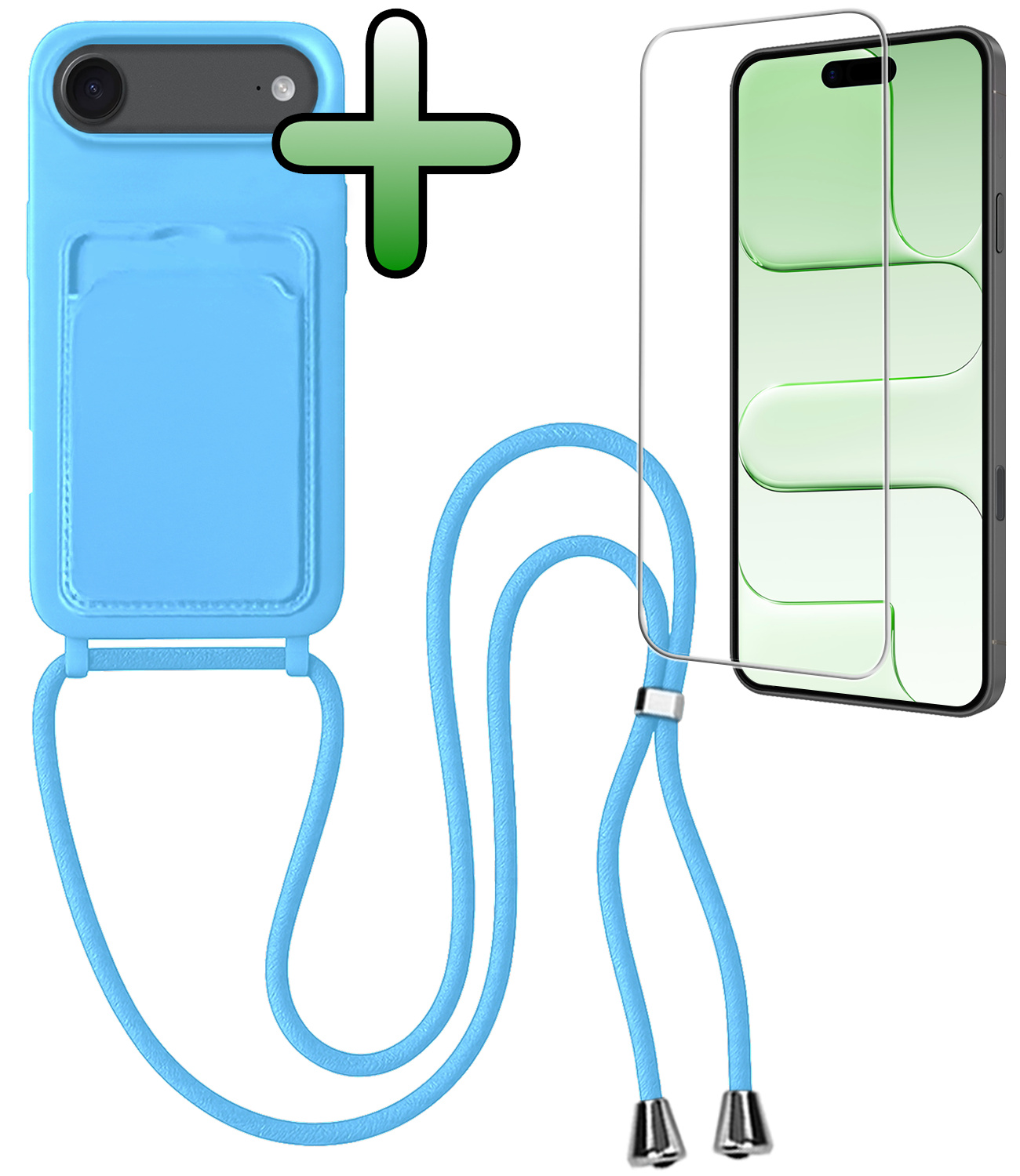 BASEY. BASEY. iPhone Air Hoesje Pashouder met Koord Met Screenprotector - Lichtblauw