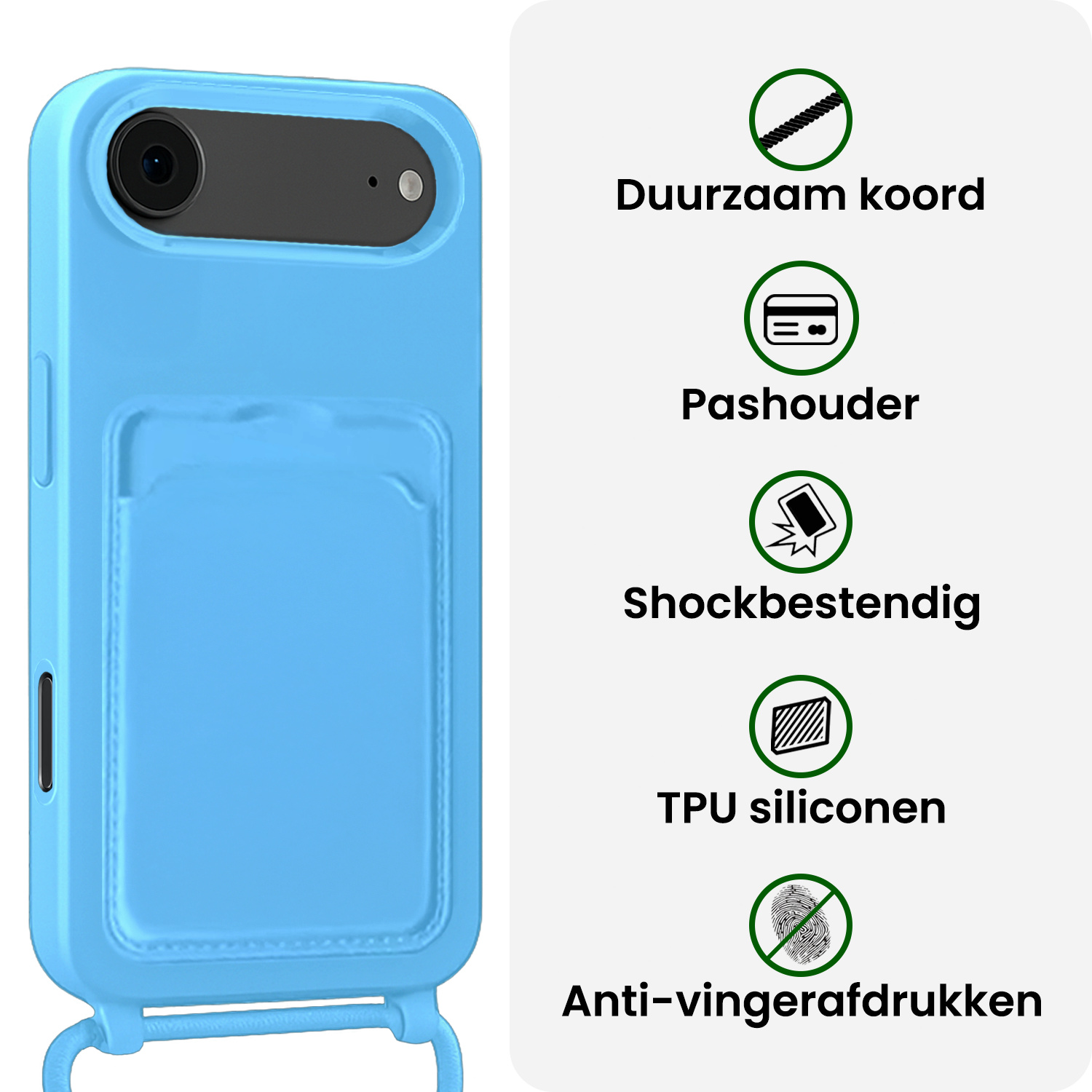 BASEY. BASEY. iPhone Air Hoesje Pashouder met Koord Met Screenprotector - Lichtblauw