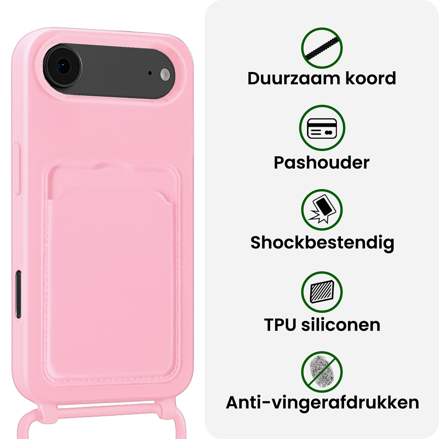BASEY. BASEY. iPhone Air Hoesje Pashouder met Koord - Lichtroze