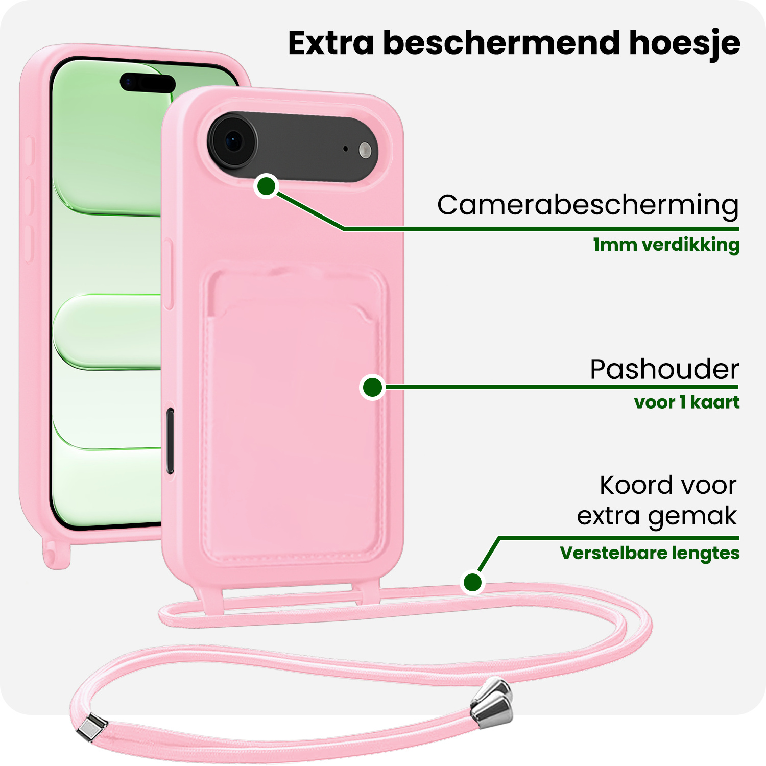 BASEY. BASEY. iPhone Air Hoesje Pashouder met Koord - Lichtroze