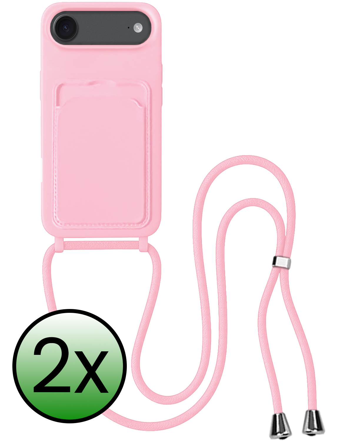 BASEY. BASEY. iPhone Air Hoesje Pashouder met Koord - Lichtroze - 2 PACK