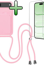 BASEY. BASEY. iPhone Air Hoesje Pashouder met Koord Met Screenprotector - Lichtroze